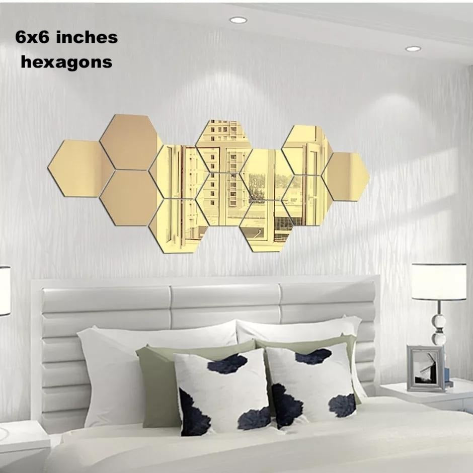 Acrylic Hexagon wall decor Mirror (Gold) - Wall Decorations