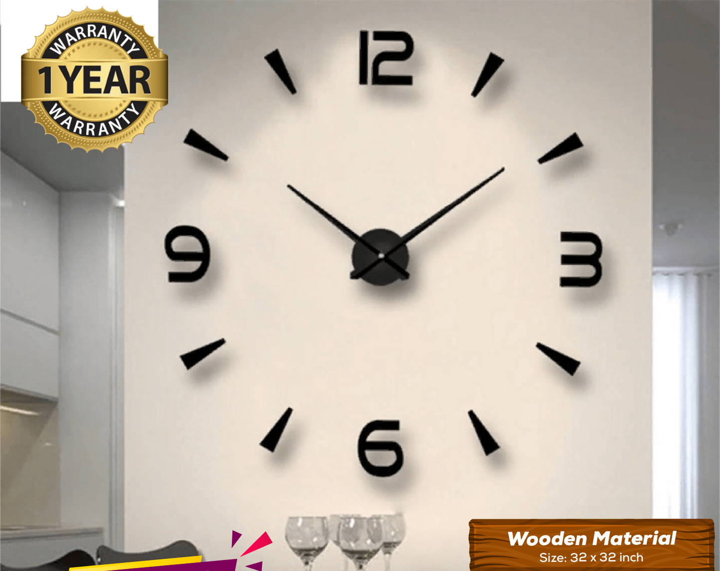 LARGE SIZE WOODEN DIY CLOCK WITH 12 INCHES NEEDLES