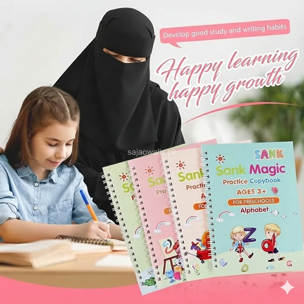 Kids Magic Practice Book Set of 4-Kids learning for Home and school with 10 refill pens