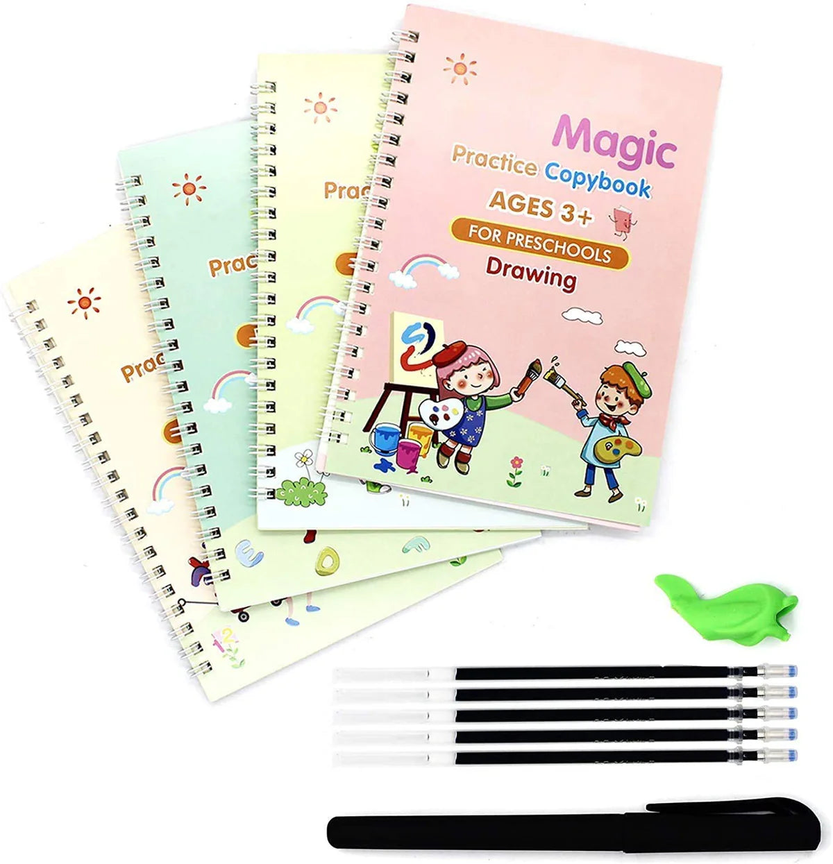 Kids Magic Practice Book Set of 4-Kids learning for Home and school with 10 refill pens