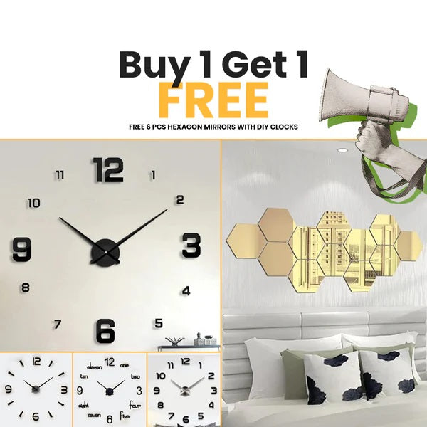Summer Biggest Sale Buy 1 DIY Clock Get Free Hexagons Mirrors