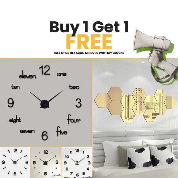 Summer Biggest Sale Buy 1 DIY Clock Get Free Hexagons Mirrors