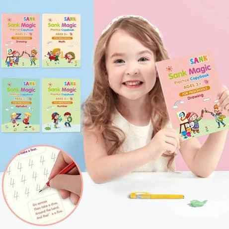Kids Magic Practice Book Set of 4-Kids learning for Home and school with 10 refill pens